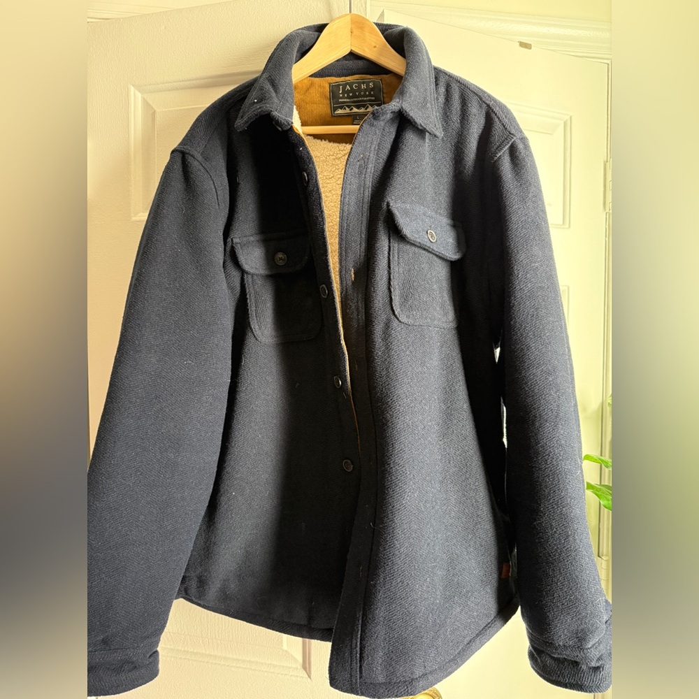 Jachs New York Men's Navy Wool Blend Sherpa Lined Shirt Jacket sz L Work Outdoor